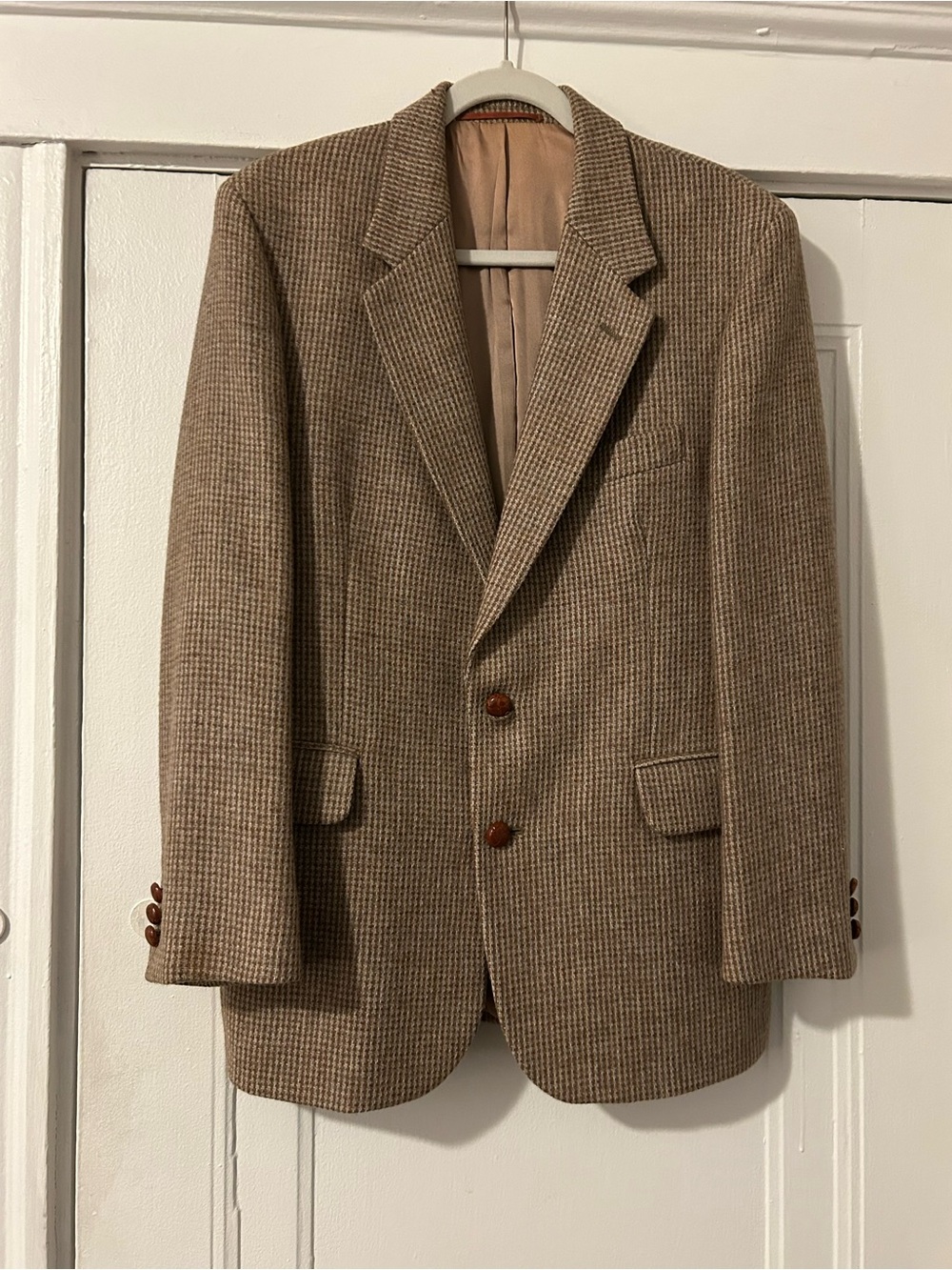 Men's Tan Houndstooth Blazer - Classic Tailored Jacket